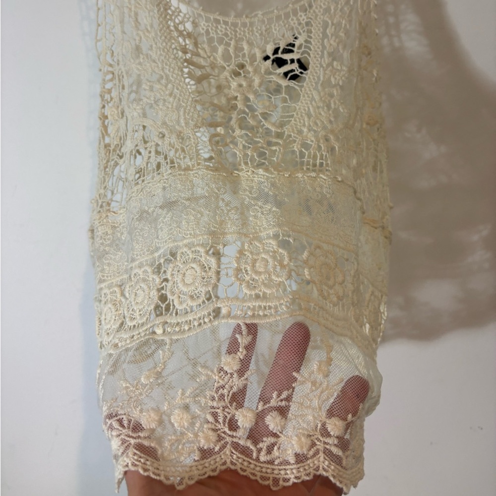 Rue 21 Size Medium Cropped Crotched Lace Tank Top See Through Casual Summer - Picture 2 of 8
